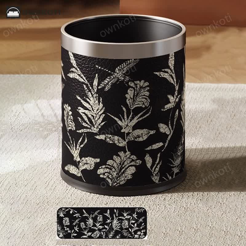 Elegant Pastoral Leather Durable Trash Can