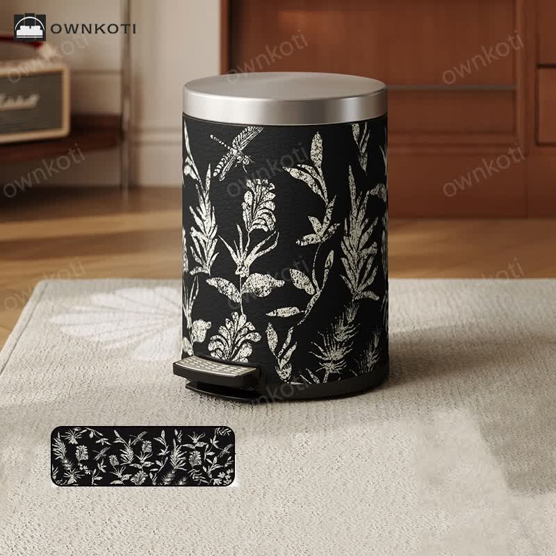 Elegant Pastoral Leather Durable Trash Can