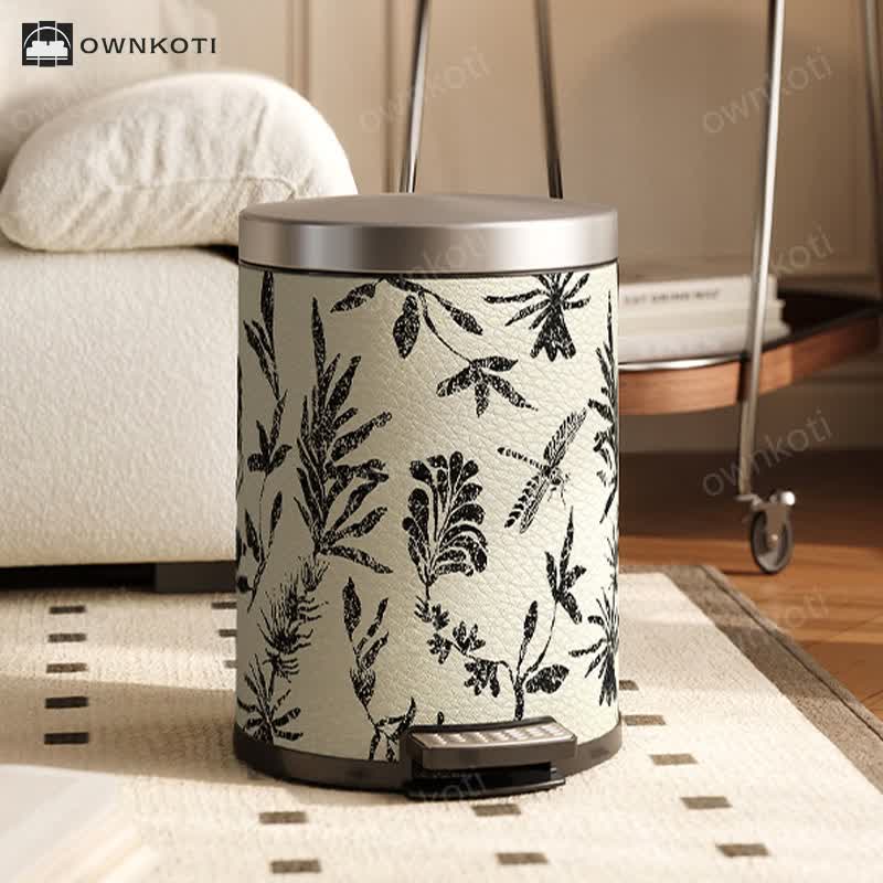 Elegant Pastoral Leather Durable Trash Can