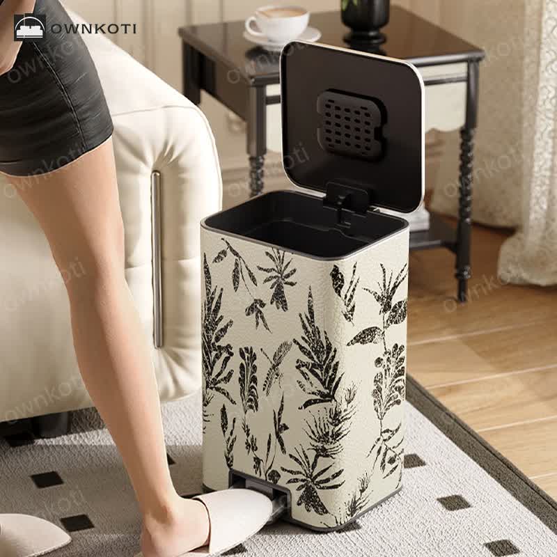 Elegant Pastoral Leather Durable Trash Can