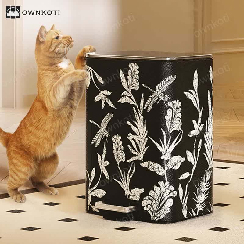 Elegant Pastoral Leather Durable Trash Can