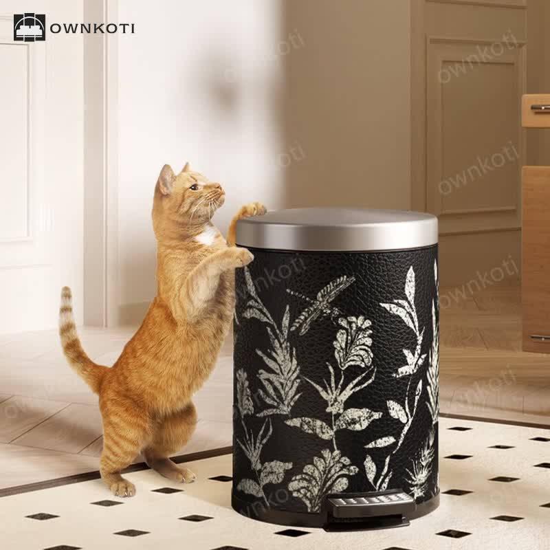 Elegant Pastoral Leather Durable Trash Can