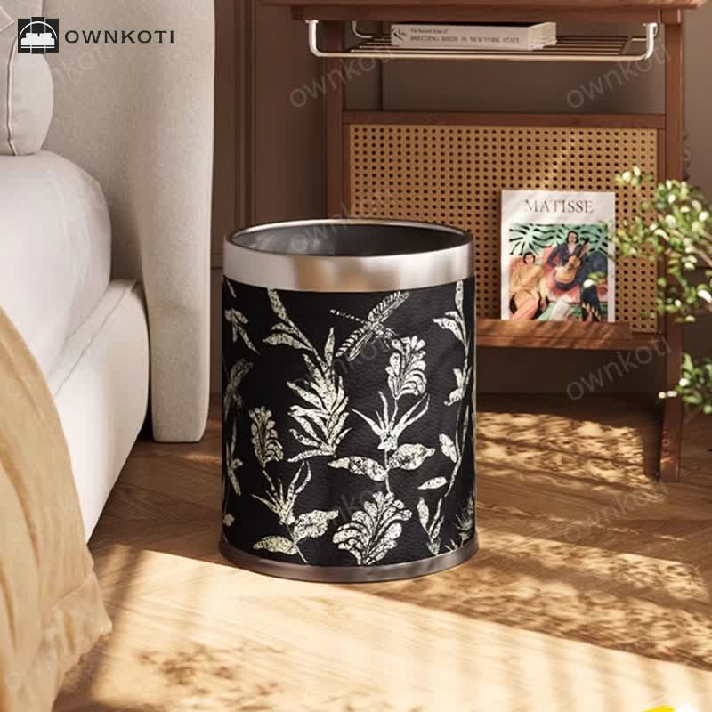 Elegant Pastoral Leather Durable Trash Can