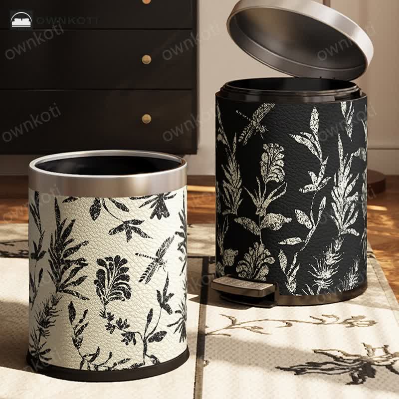 Elegant Pastoral Leather Durable Trash Can