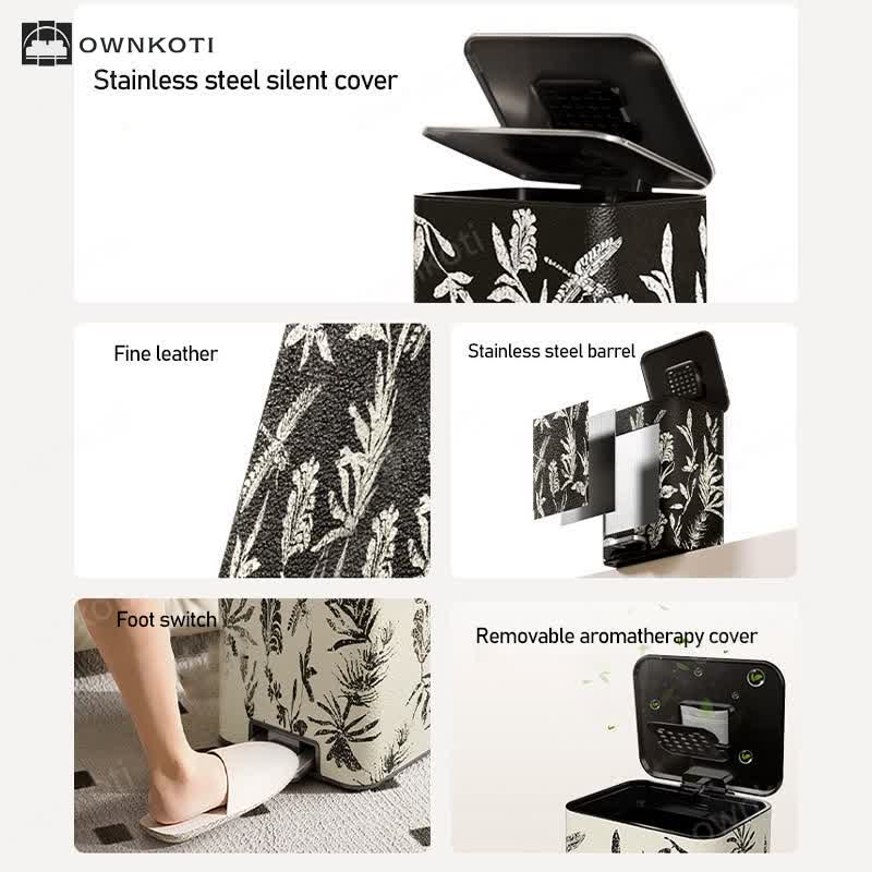 Elegant Pastoral Leather Durable Trash Can