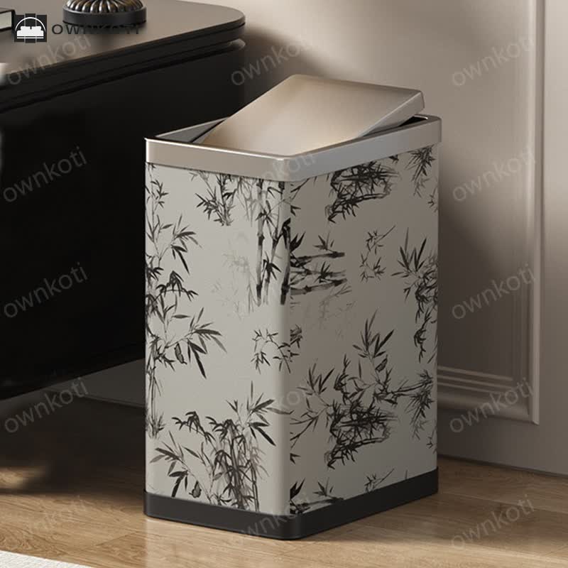 Simple Bamboo Patterned Swing Lid Trash Bin