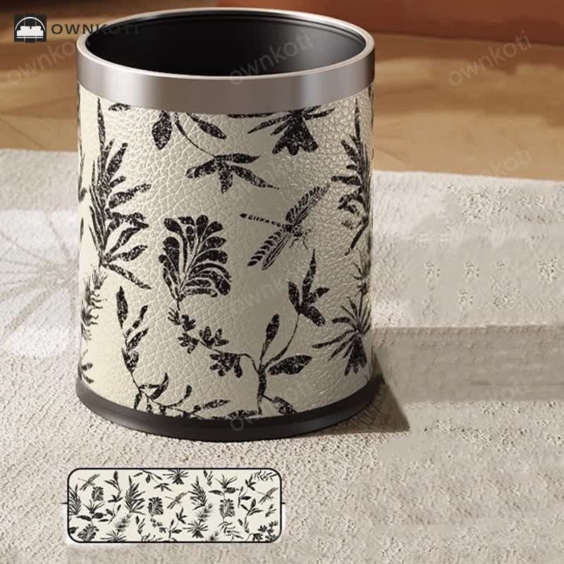 Elegant Pastoral Leather Durable Trash Can