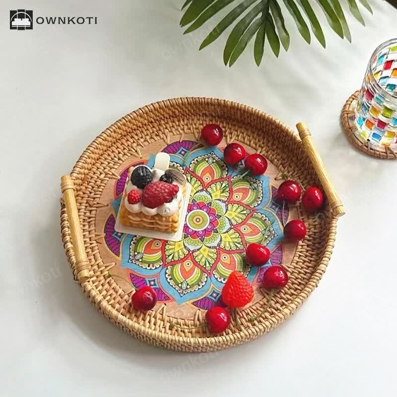 Ethnic Style Rattan Tray Snack Basket