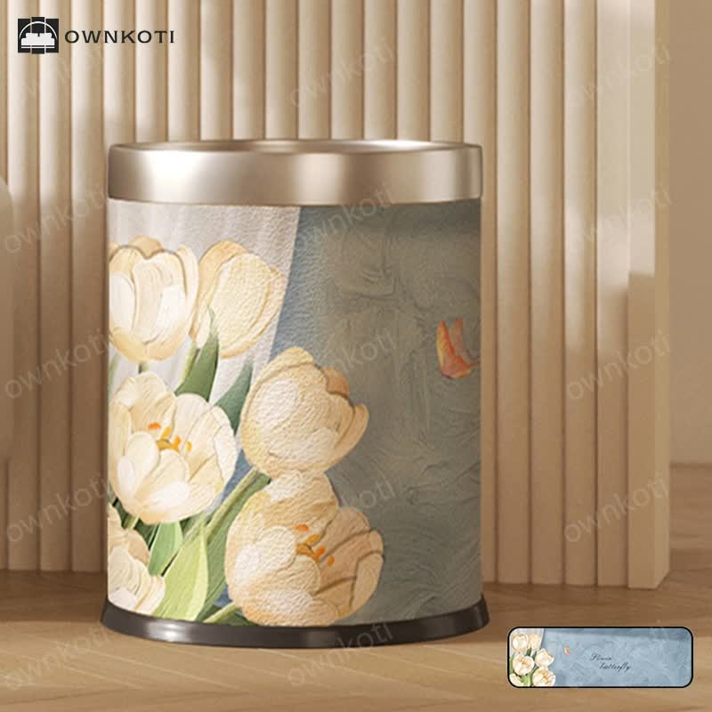Double Layer Floral Leather Trash Bin