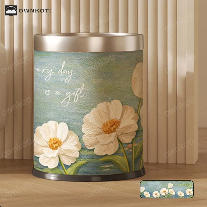 Double Layer Floral Leather Trash Bin
