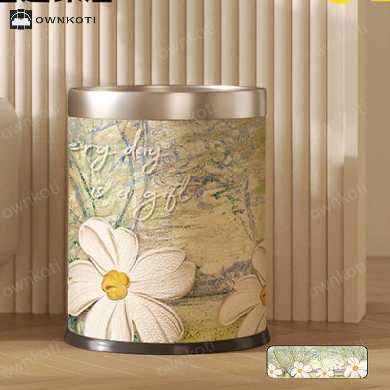 Double Layer Floral Leather Trash Bin