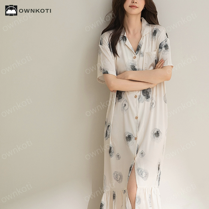 Simple Soft Breathable Satin Silk Nightdress