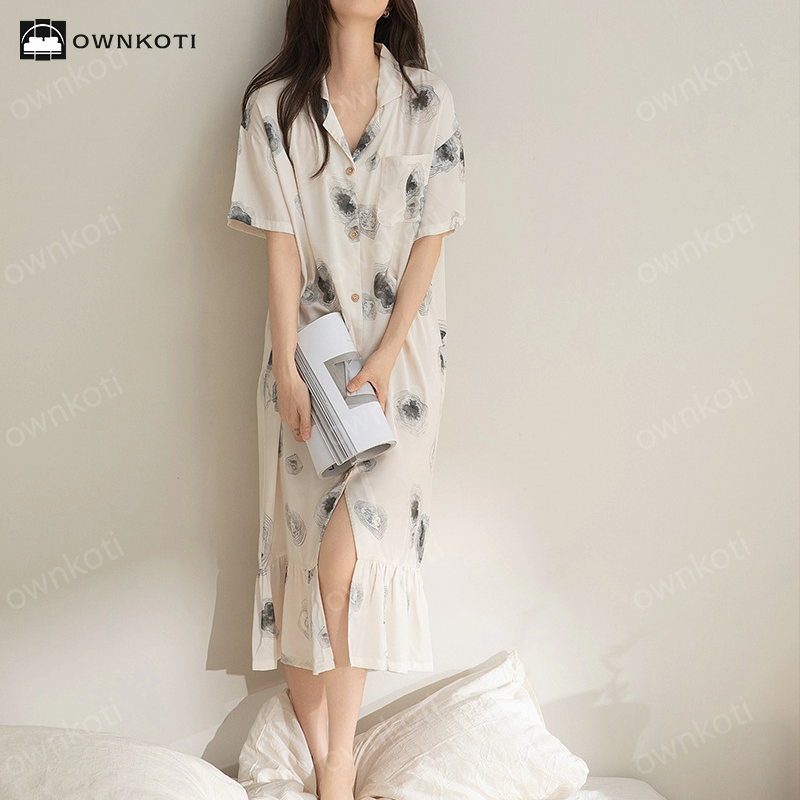 Simple Soft Breathable Satin Silk Nightdress