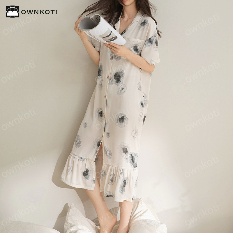 Simple Soft Breathable Satin Silk Nightdress