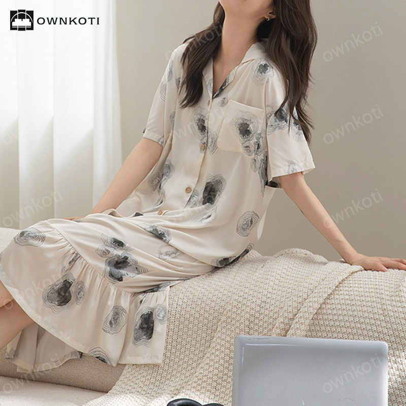 Simple Soft Breathable Satin Silk Nightdress