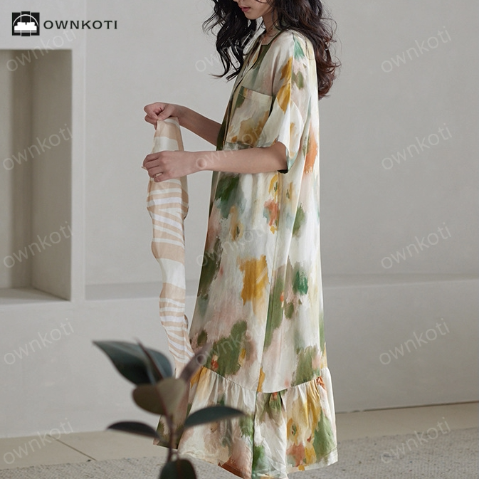 Tie-Dye Satin Soft Casual Nightdress