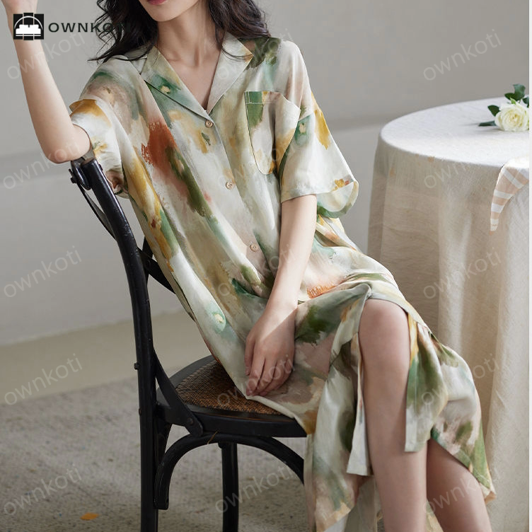 Tie-Dye Satin Soft Casual Nightdress