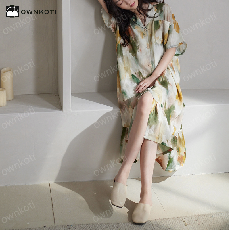 Tie-Dye Satin Soft Casual Nightdress