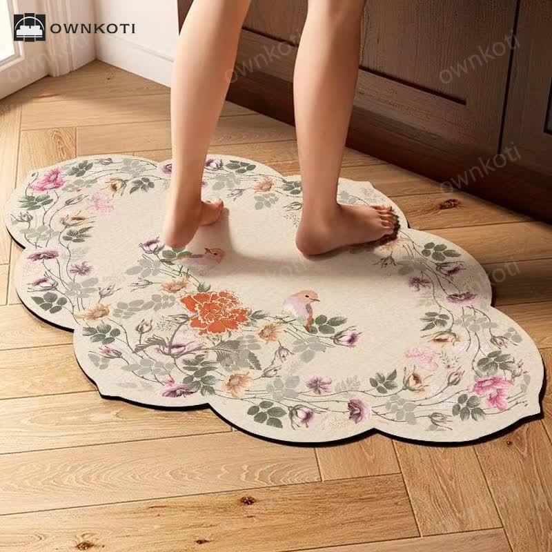 Pastoral Style Floral Anti-slip Diatom Mud Bath Mat