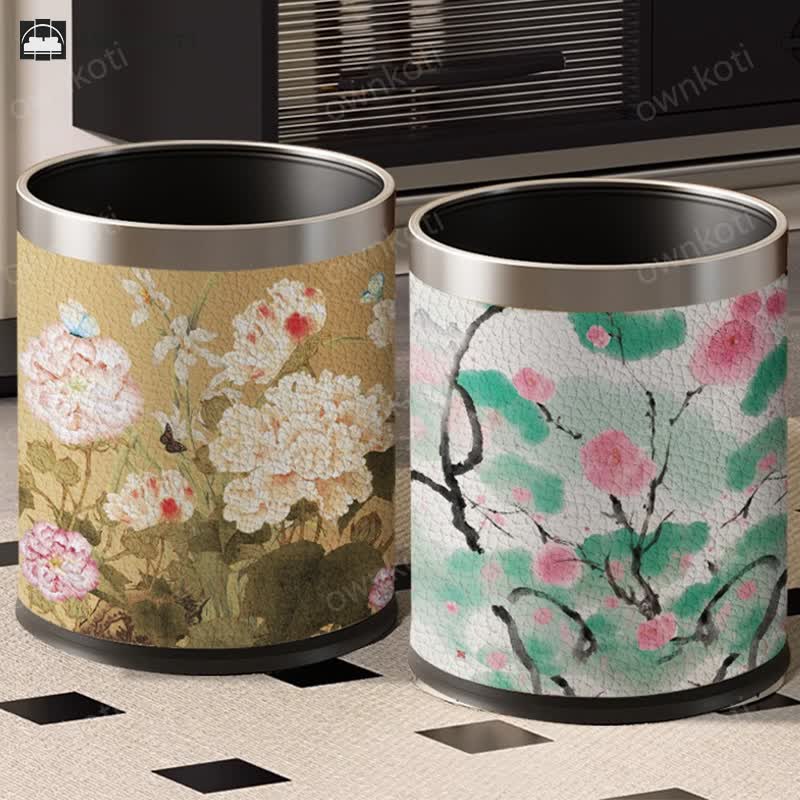 Vintage Floral Large Capacity Trash Bin