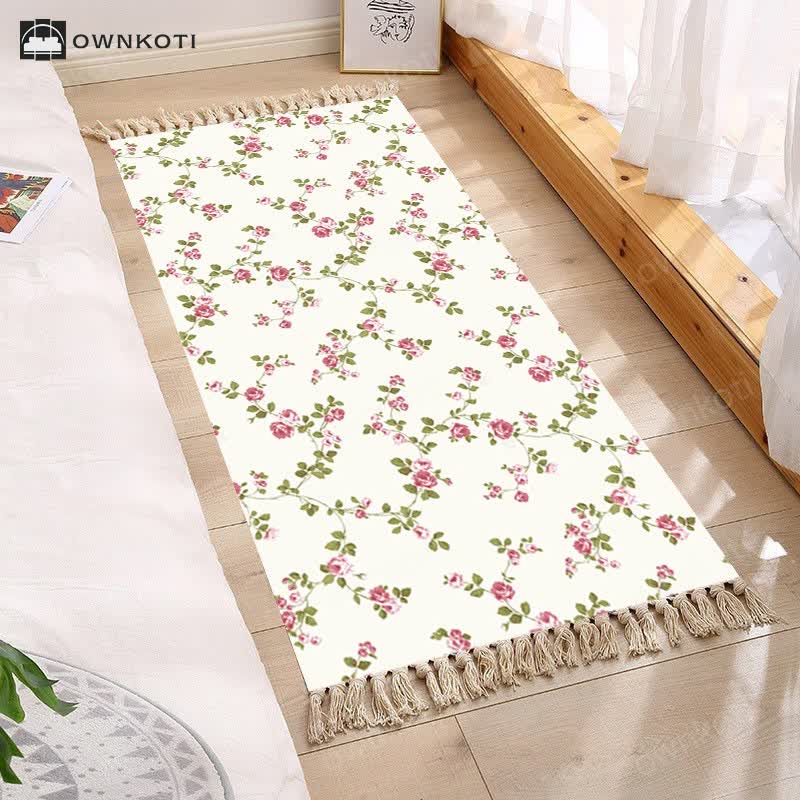 Fresh Pastoral Style Floral Tassel Floor Mat