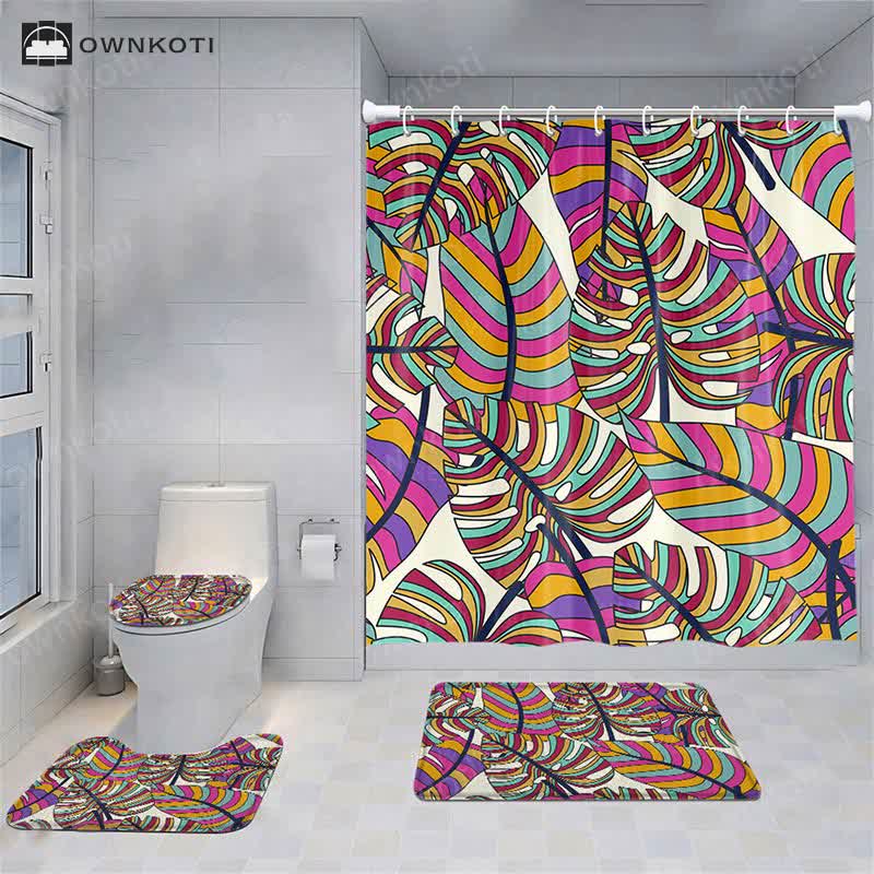 Fresh Plant Flower Waterproof Shower Curtain Mat Set
