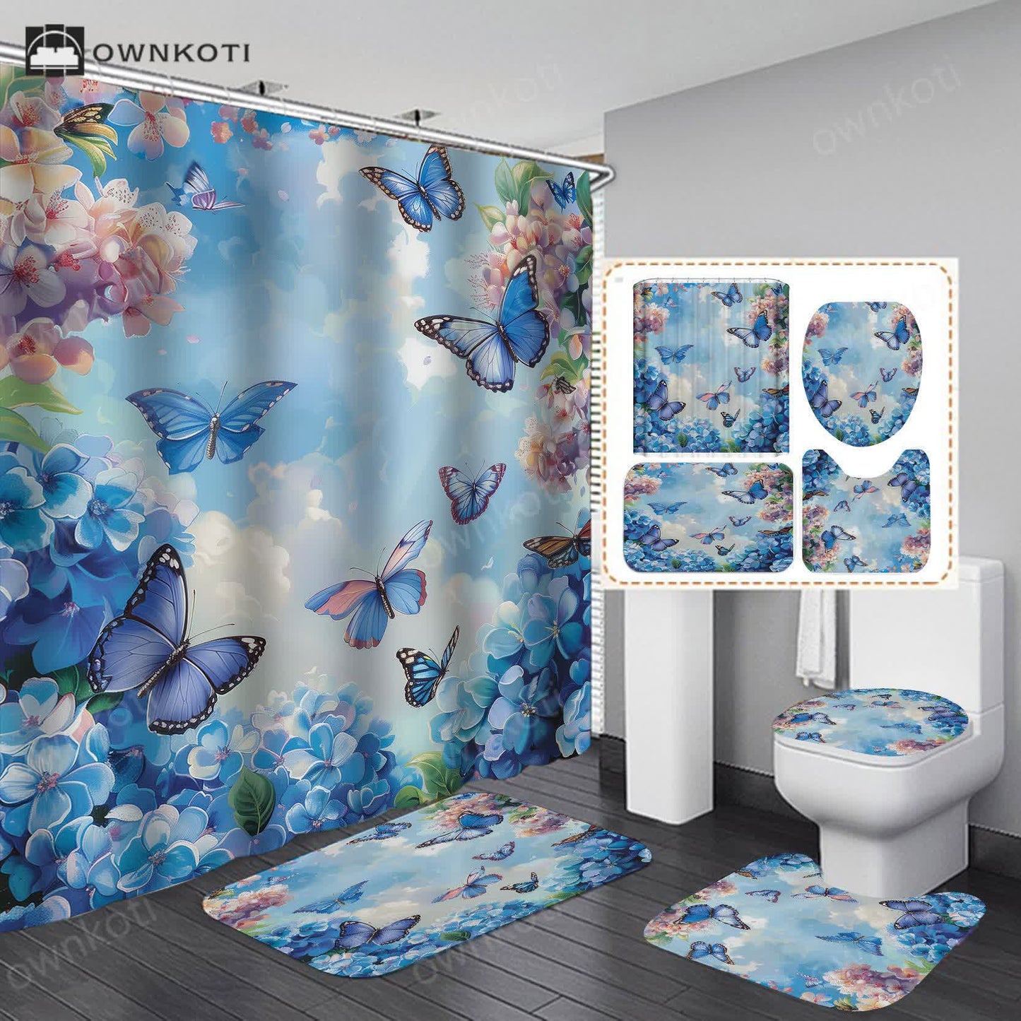Floral Butterfly Waterproof Shower Curtain