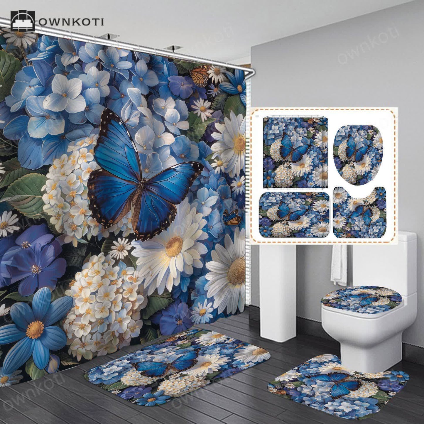 Floral Butterfly Waterproof Shower Curtain