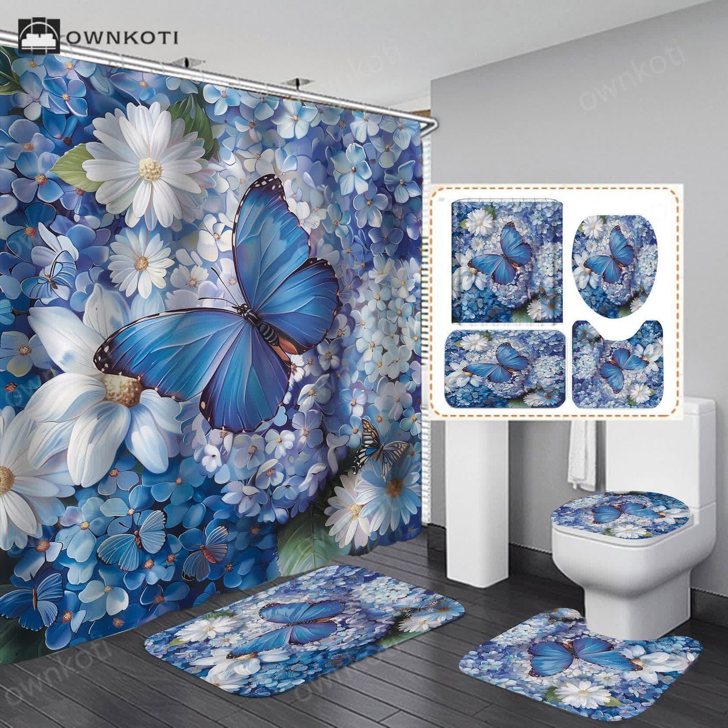 Floral Butterfly Waterproof Shower Curtain