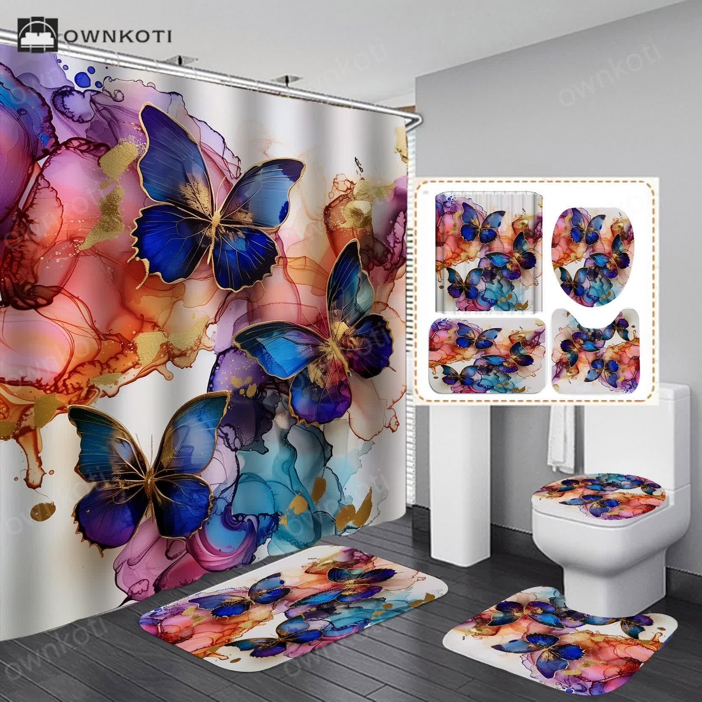 Floral Butterfly Waterproof Shower Curtain