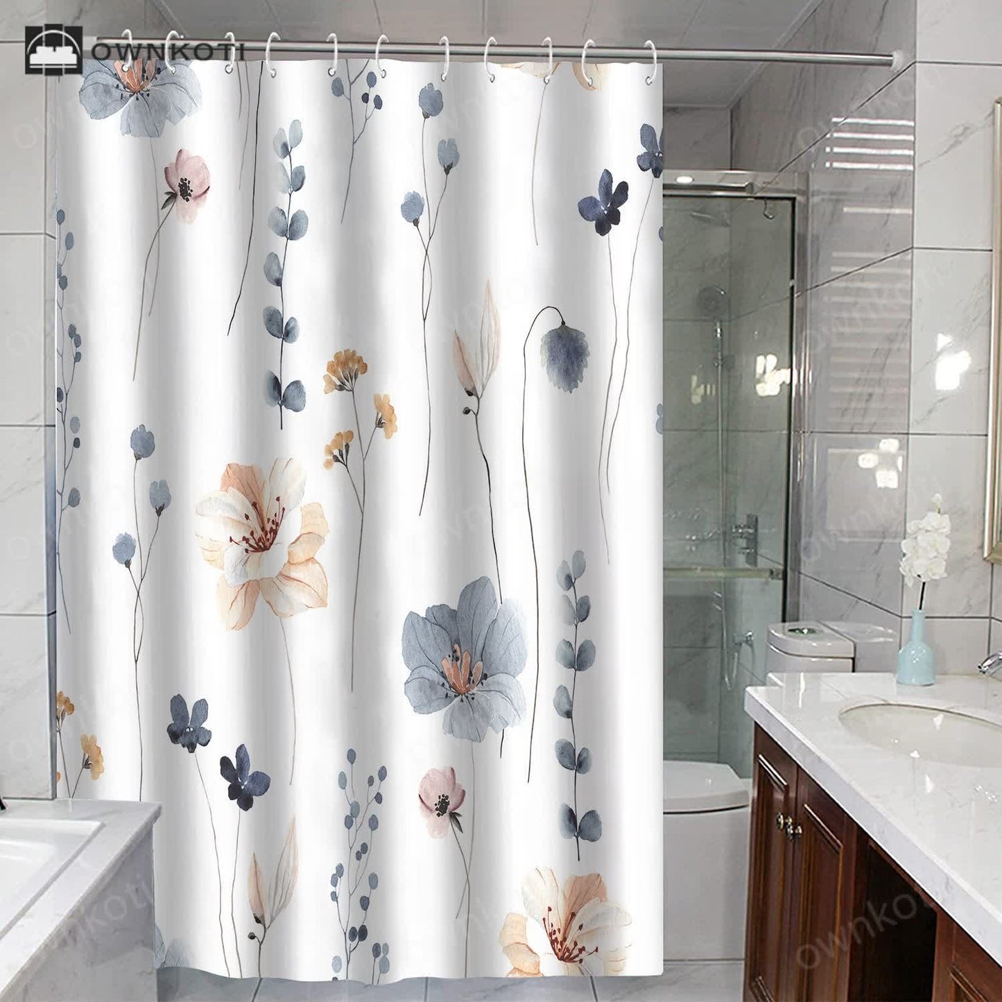 Elegant Floral Waterproof Decorative Shower Curtain