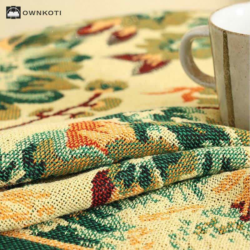 Vintage Jacquard Gerbera Blue Sunflower Tablecloth