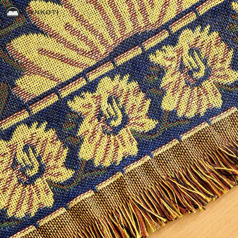 Vintage Jacquard Gerbera Blue Sunflower Tablecloth
