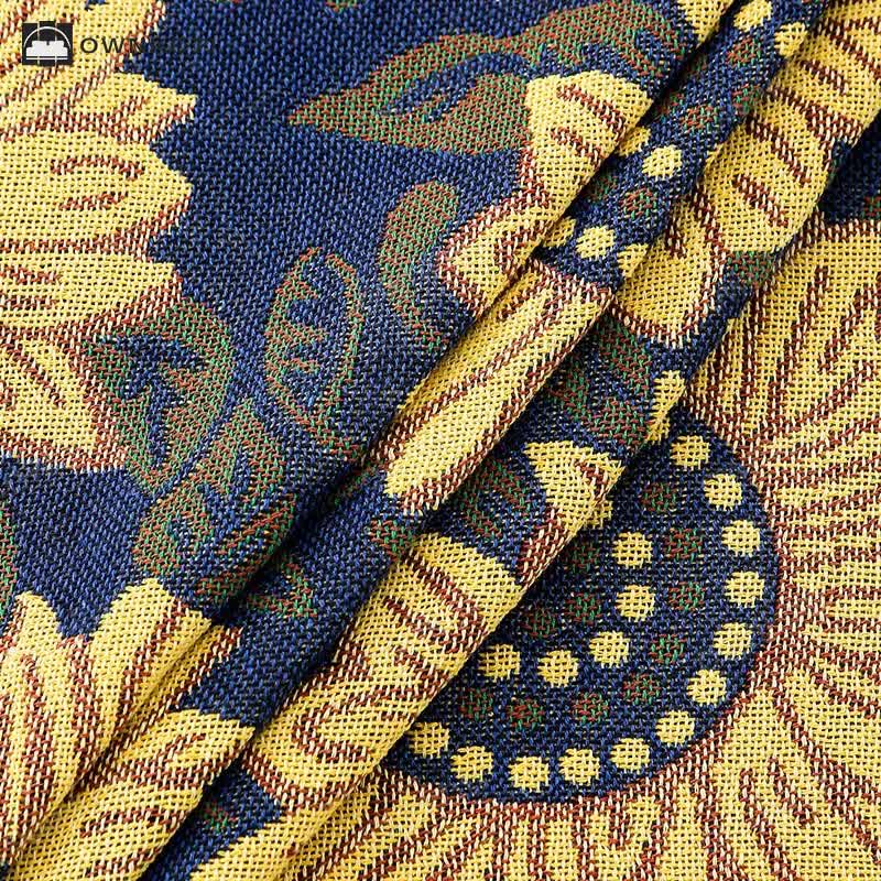 Vintage Jacquard Gerbera Blue Sunflower Tablecloth