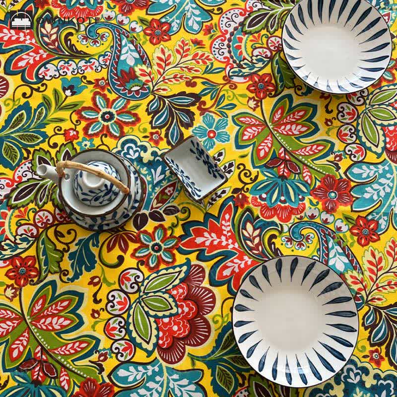 Vintage Boho Floral Pattern Tablecloth