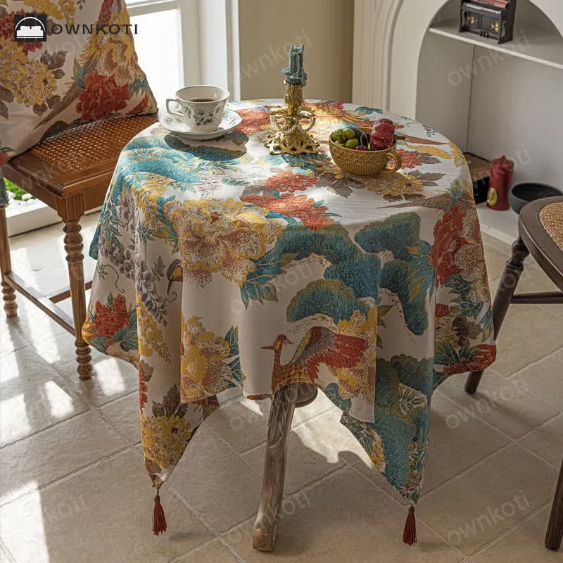 Luxury Peony Tassel Waterproof Tablecloth