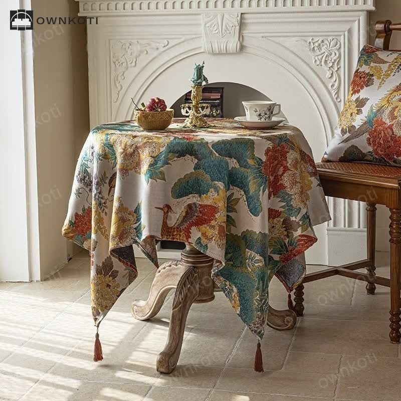 Luxury Peony Tassel Waterproof Tablecloth