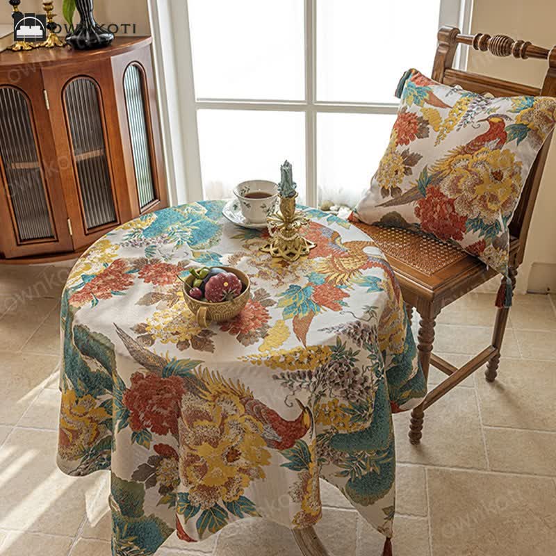 Luxury Peony Tassel Waterproof Tablecloth