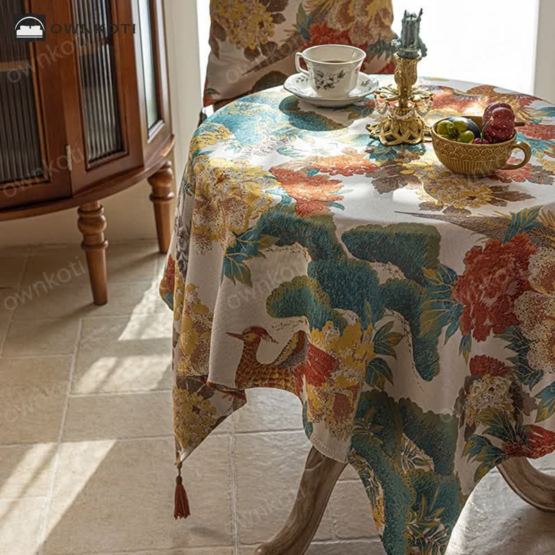 Luxury Peony Tassel Waterproof Tablecloth