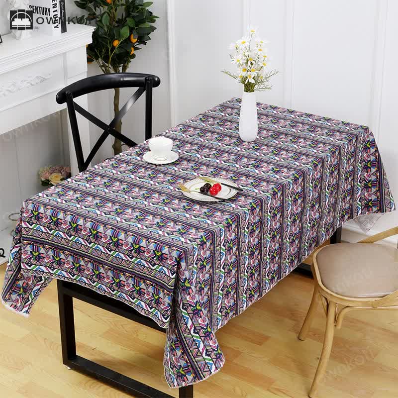 Hydrangea Ethnic Tassel Printed Tablecloth