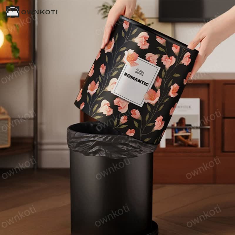 Durable Double Layer Vintage Floral Trash Can