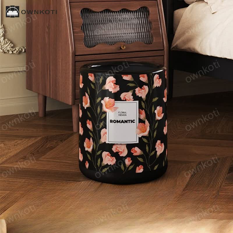 Durable Double Layer Vintage Floral Trash Can