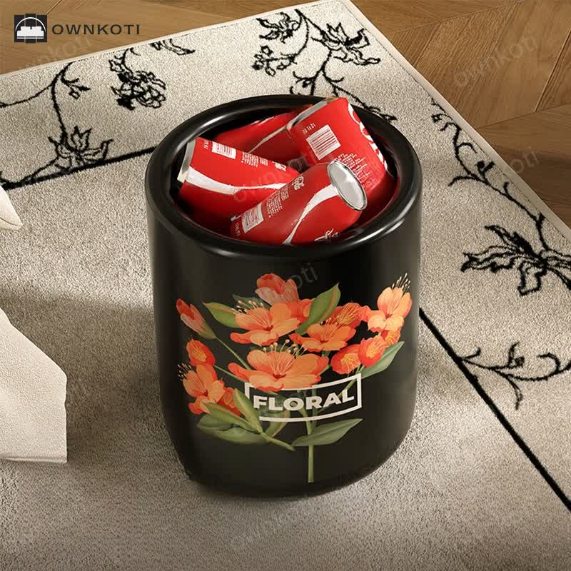 Durable Double Layer Vintage Floral Trash Can