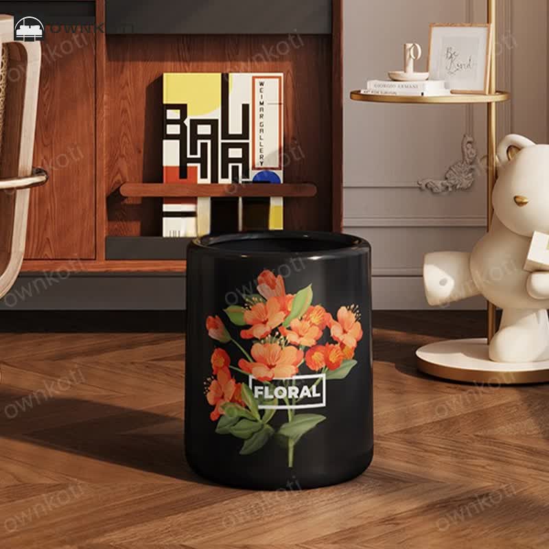 Durable Double Layer Vintage Floral Trash Can