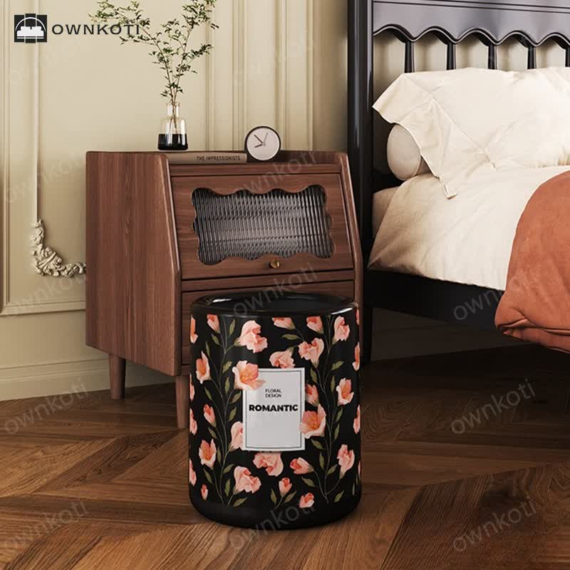 Durable Double Layer Vintage Floral Trash Can