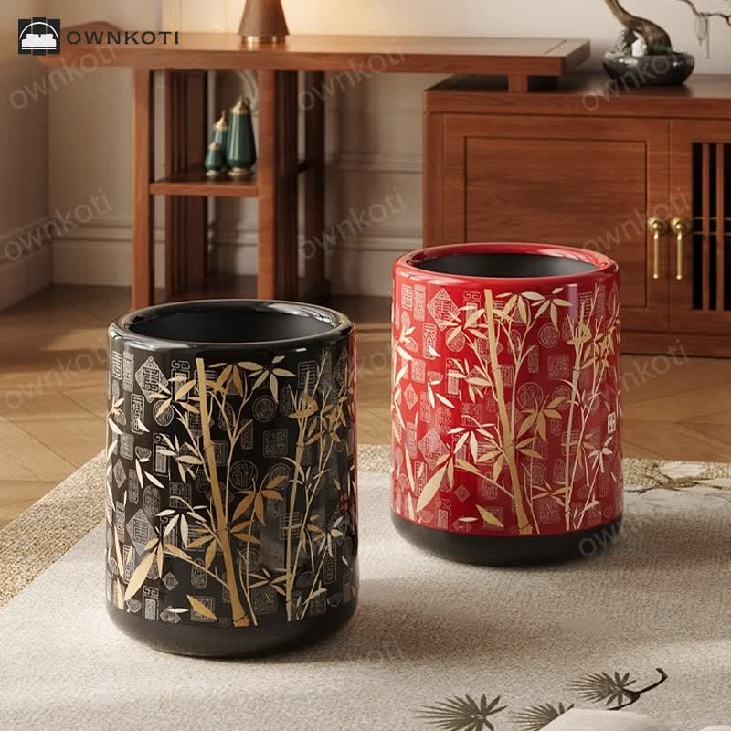 Vintage Bamboo Double Layer Trash Bin