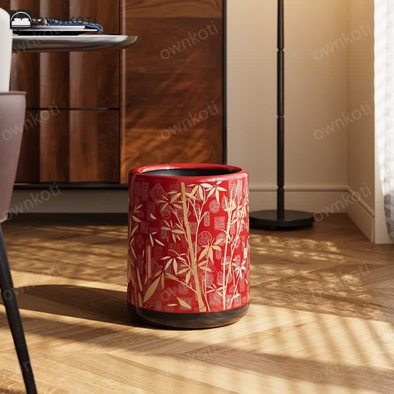 Vintage Bamboo Double Layer Trash Bin