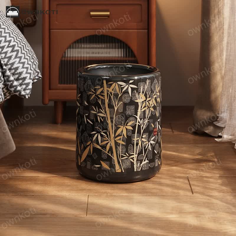 Vintage Bamboo Double Layer Trash Bin