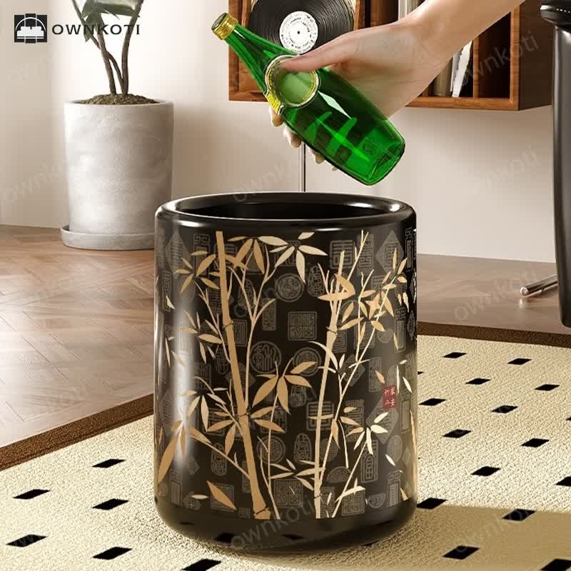 Vintage Bamboo Double Layer Trash Bin
