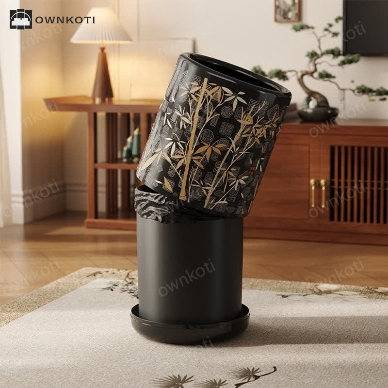 Vintage Bamboo Double Layer Trash Bin